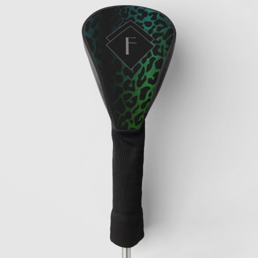 Couvre-club De Golf Empreinte de léopard vert monogrammé (Devant)