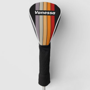 Couvre-club De Golf Épingle arc-en-ciel à rayures avec nom Vibe Rétro