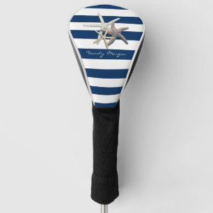 Couvre-club De Golf Étoile de mer adorable, rayures bleu marine - Pers