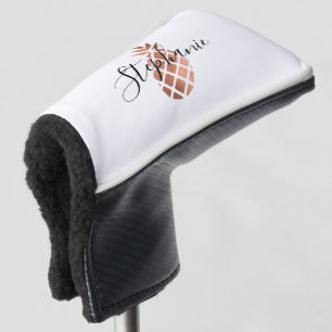 Couvre-club De Golf Faux monogramme de l'ananas en feuille d'or rose