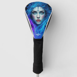 Couvre-club De Golf Femme mystérieuse émergeant de flammes bleues et v