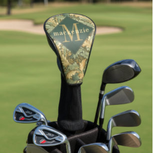 Couvre-club De Golf Feuillage Vert Brun Monogramme Élégant William Mor