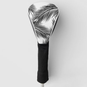 Couvre-club De Golf Feuilles de paume noir sur arrière - plan blanc