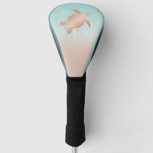 Couvre-club De Golf Feuilles tropicaux de la tortue d'or Rose