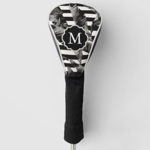 Couvre-club De Golf Feuilles tropicaux noirs et blancs