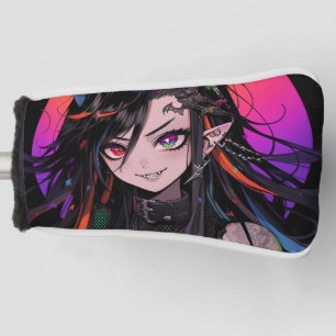 Couvre-club De Golf Fille d'anime goth punk aux cornes arc-en-ciel
