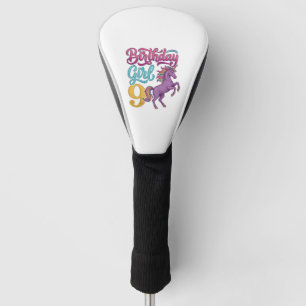 Couvre-club De Golf Fille d'anniversaire 9 Licorne Dessin de gravure v
