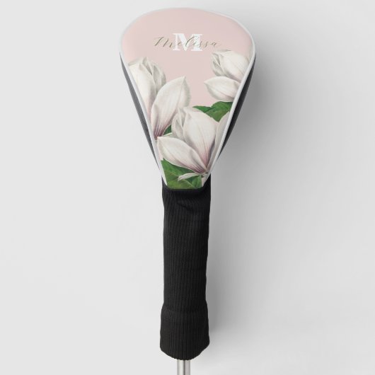 Couvre-club De Golf Fille Floral Magnolia Pink Monogramme Nom (Devant)