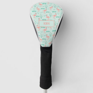 Couvre-club De Golf Flamingo's Monogram Tropical Bird Pink Green