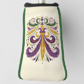 Couvre-club De Golf Fleur de lis jaune et vert violet (Tourné à 90°)