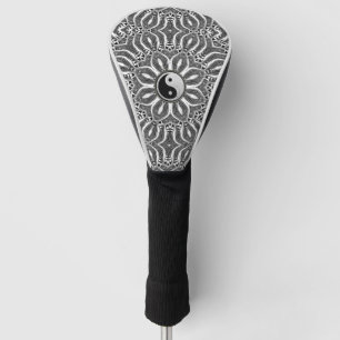 Couvre-club De Golf Fleur de Vie Yin Yang Noir & Blanc