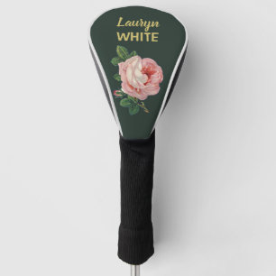 Couvre-club De Golf Fleur rose et feuilles sur vert foncé