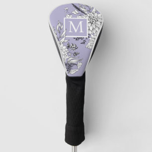 Couvre-club De Golf Fleur sauvage floral Monogramme botanique violet b