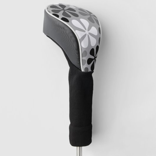 Couvre-club De Golf Fleurs Abstraites Gris noir blanc (Incliné)