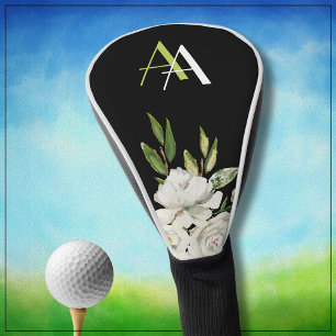 Couvre-club De Golf Fleurs blanches doux et élégantes Monogramme perso