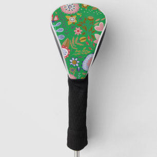 Couvre-club De Golf Fleurs d'art populaire Whimsical sur vert