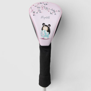 Couvre-club De Golf Fleurs de cerisier Kokeshi Poupée rose Monogramm