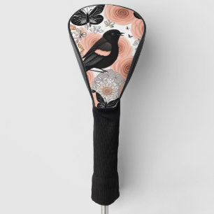 Couvre-club De Golf Fleurs de pêche et de charbon de bois, Robin et Pa