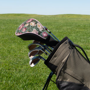 Couvre-club De Golf Fleurs de pivoines roses et blanches