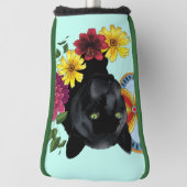 Couvre-club De Golf Fleurs de Portrait Jaguar Noir (Tourné à 90°)