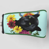 Couvre-club De Golf Fleurs de Portrait Jaguar Noir (Devant)