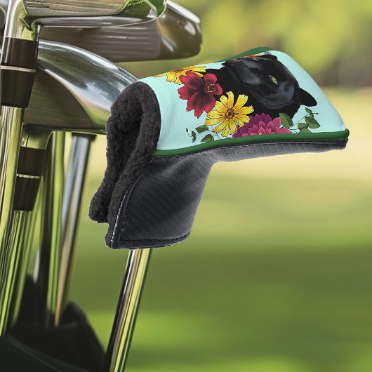Couvre-club De Golf Fleurs de Portrait Jaguar Noir