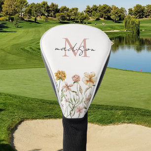 Couvre-club De Golf Fleurs de prairie sauvage aquarelle monogrammées