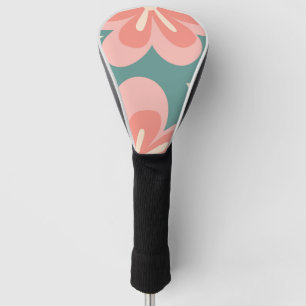 Couvre-club De Golf Fleurs de style rétro rose et turquoise