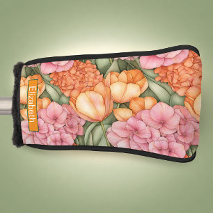Couvre-club De Golf Fleurs de tulipes orange et rose personnalisées