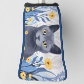 Couvre-club De Golf Fleurs Jaunes Chat Bleu Russe (Tourné à 90°)