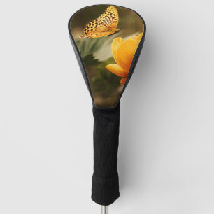 Couvre-club De Golf Fleurs Jaunes Profondes et Lumineuses avec Papillo