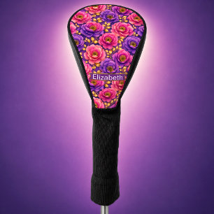 Couvre-club De Golf Fleurs roses et violettes personnalisées Glamour