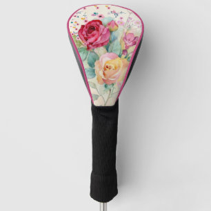 Couvre-club De Golf Fleurs roses sur Ecru