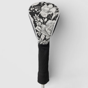 Couvre-club De Golf Fleurs Vintage Noir et Blanc Classique