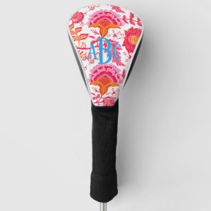 Couvre-club De Golf Fleurs Vintages Monogram Preppy Rose et orange