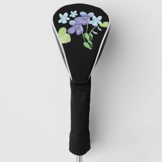 Couvre-club De Golf Fleurs violettes sauvages Illustration noir (Devant)