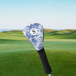 Couvre-club De Golf Floral bleu monogramme