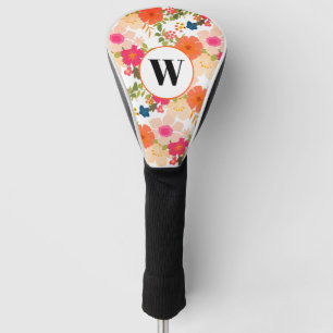 Couvre-club De Golf Floral d'aquarelle orange monogramme