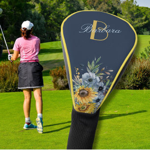 Couvre-club De Golf Floral de tournesol moderne Nom du monogramme pers