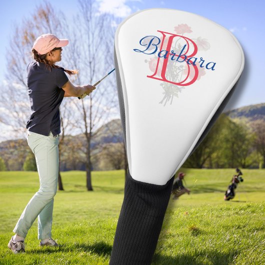 Couvre-club De Golf Floral élégant avec nom de monogramme personnalisé