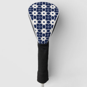 Couvre-club De Golf Floral géométrique bleu et blanc de la Marine