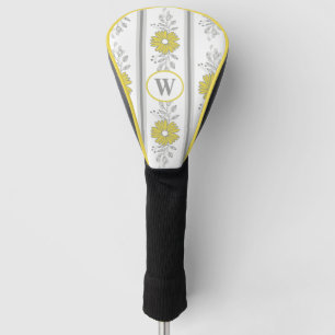 Couvre-club De Golf Floral jaune et gris monogramme