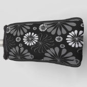 Couvre-club De Golf Floral noir et blanc rétro (Devant)