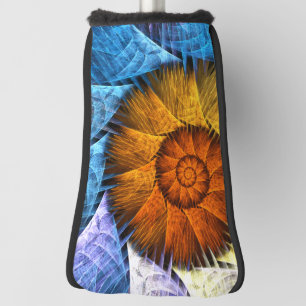 Couvre-club De Golf Floral Orange Bleu Jaune Art Abstrait