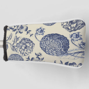 Couvre-club De Golf Flore d'impression florale de fleurs bleues antiqu