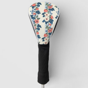 Couvre-club De Golf Fraises vintages et Feuilles bleus motif floral