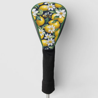 Couvre-club De Golf Fresh Yellow Lemons With Busy Bees & White Blooms