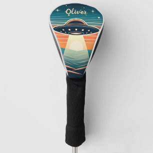 Couvre-club De Golf Fun Vintage UFO au coucher du soleil Personnalisé