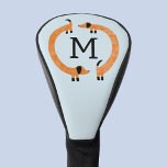 Couvre-club De Golf Funny Dachshund Chien Monogramme<br><div class="desc">Dachshund amusant,  chiens de saucisse ou chiens plus vierges en mouvement perpétuel. Customiser en modifiant ou en supprimant le monogramme initial. Art original de Nic Squirrell.</div>