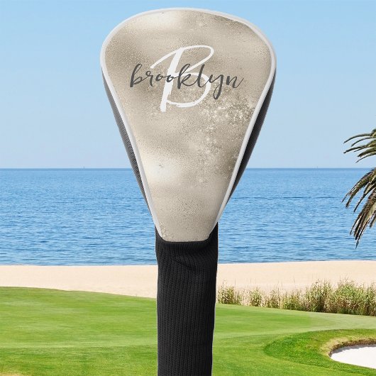 Couvre-club De Golf Glam Champagne Or Monogramme Script Tendance